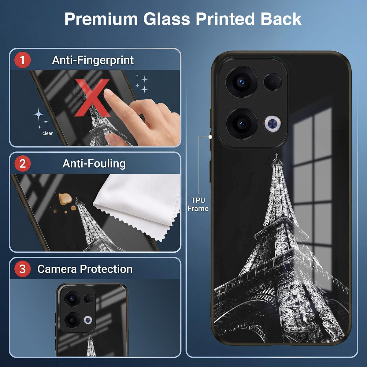 Oppo Reno 13 5G Premium Acrylic Shockproof Glass Back Case (Eiffel Tower)
