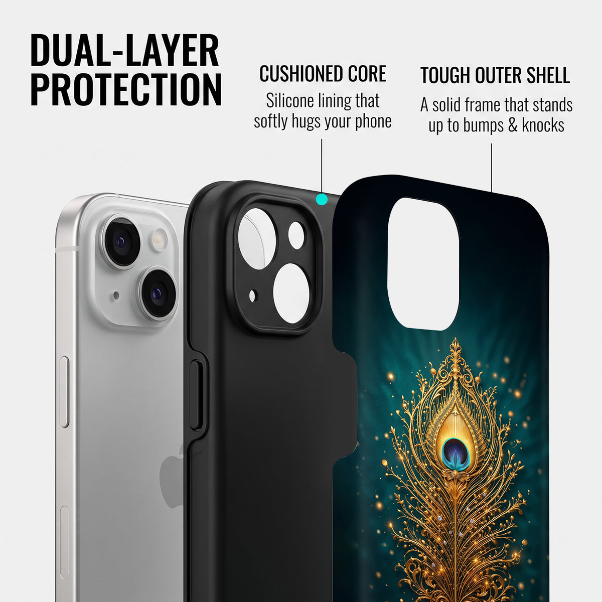 iPhone 15 5G Golden Peacock Feather Protective Case