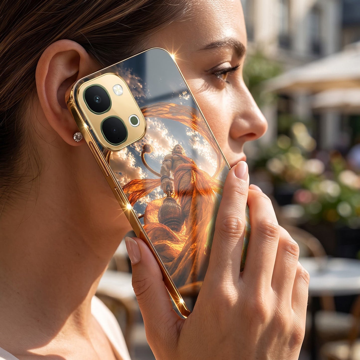 Vivo T5x 5G Divine Hanuman Gold Electroplated Glass Phone Back Case