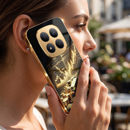 Redmi Note 15 Pro Plus 5G Luxury Wealth Trader Gold Electroplated Glass Phone Back Case