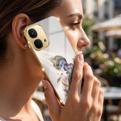 Vivo T5x 5G Bal Krishna Blessings Gold Electroplated Glass Phone Back Case