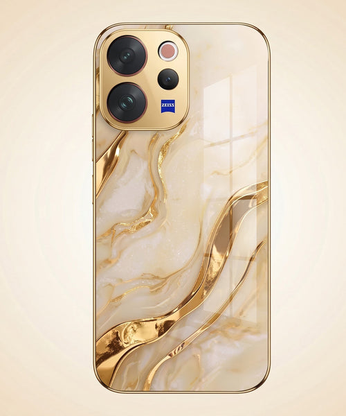 Vivo V70 5G Marvel Texture Gold Electroplated Glass Phone Back Case