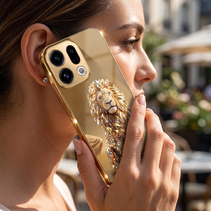 Oppo Find X9 5G Luxury Lion Gold Electroplated Glass Phone Back Case