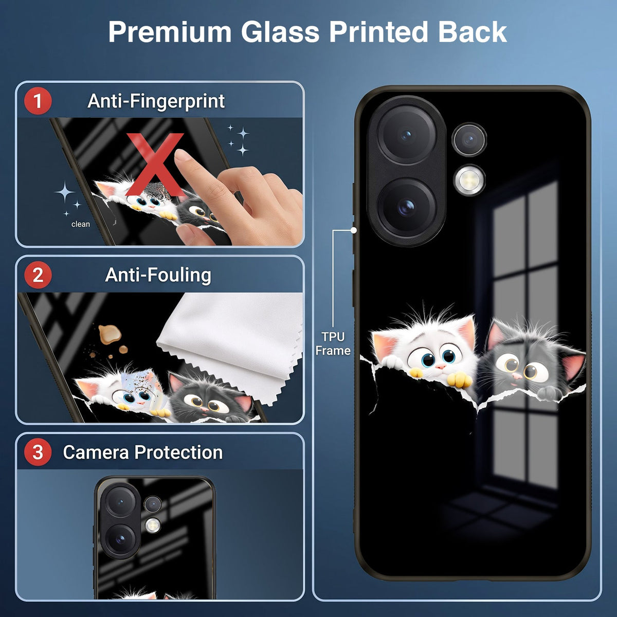 Vivo V60 5G Premium Acrylic Shockproof Glass Back Case (Cute Paws)