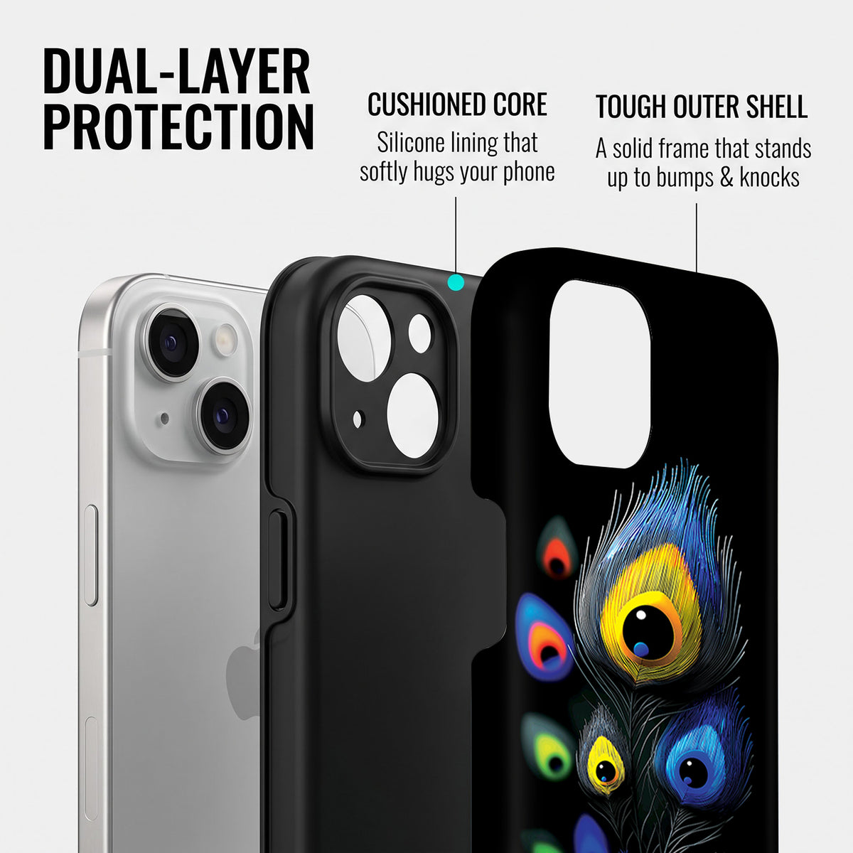 iPhone 15 5G Multi-Feather Peacock Protective Case