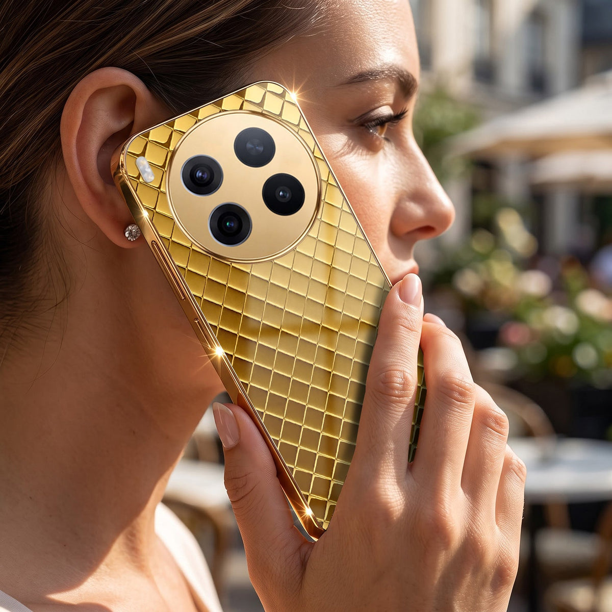 Vivo X300 Pro 5G  Golden Criss Cross Gold Electroplated Glass Phone Back Case