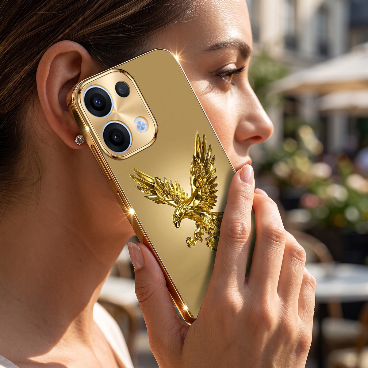 Oppo Reno 13 5G Golden Eagle Gold Electroplated Glass Phone Back Case