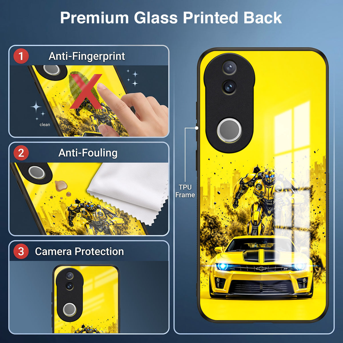 Vivo V50 5G Yellow Transformers Car Acrylic Glass Back Case