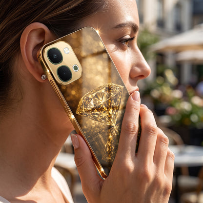 Vivo T5x 5G Golden Diamond Gold Electroplated Glass Phone Back Case