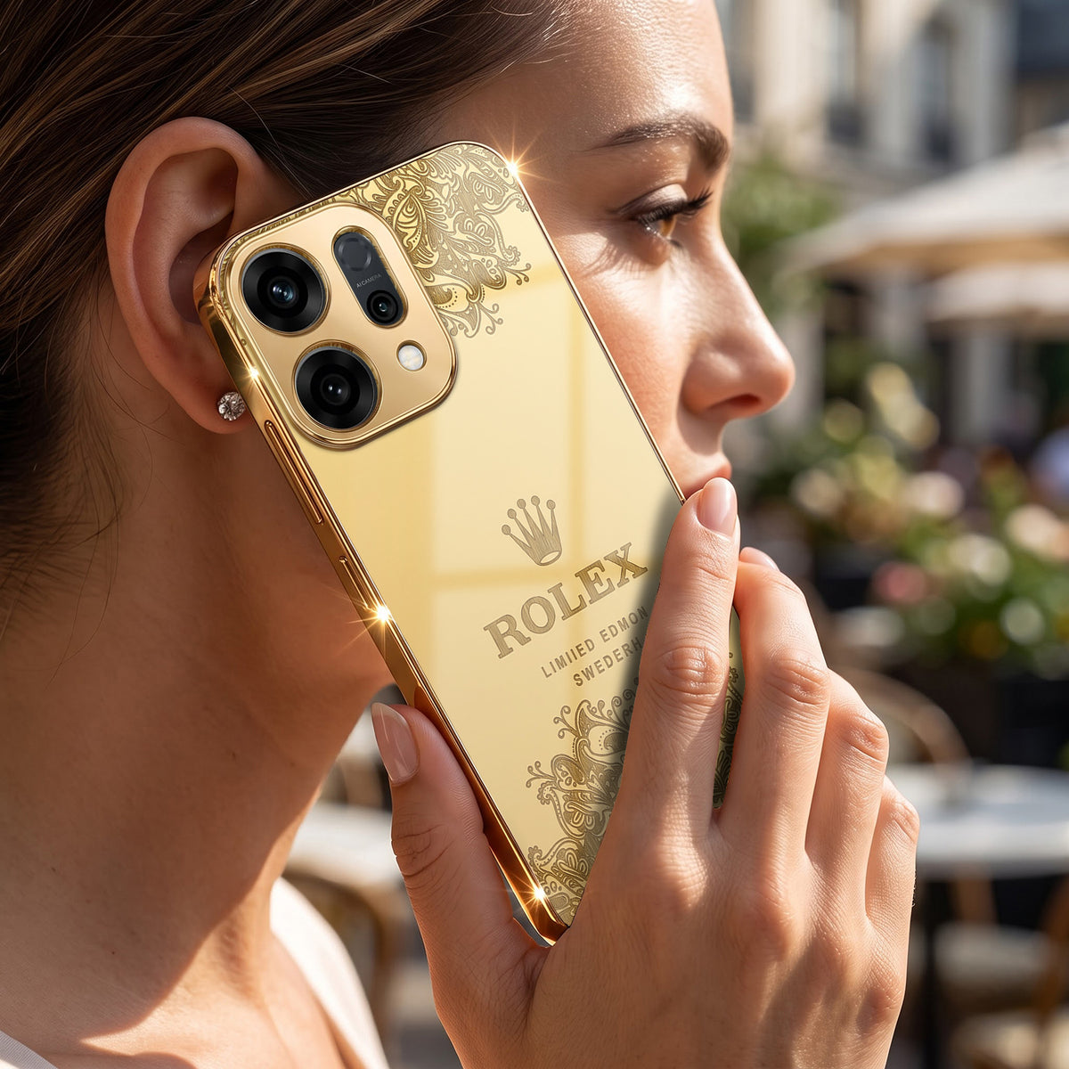 Oppo Reno 14 5G Rolex Crown Gold Electroplated Glass Phone Back Case
