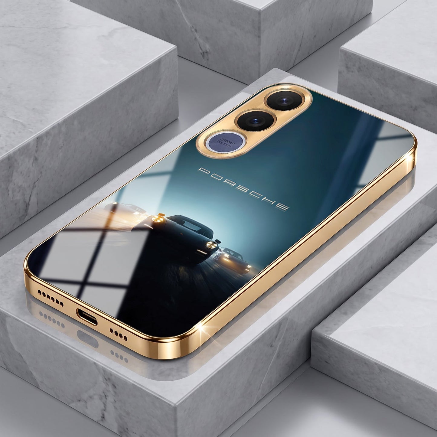 Vivo V70 FE 5G Porsche Luxury Gold Electroplated Glass Phone Back Case
