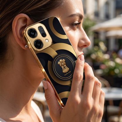 Oppo Reno 14 5G Royal Emblem Gold Electroplated Glass Phone Back Case