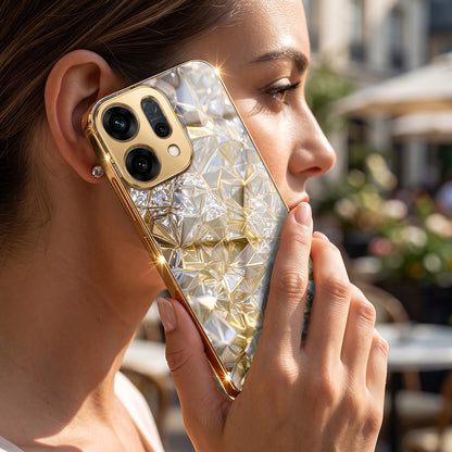 Oppo Reno 14 5G White Diamond Shatter Gold Electroplated Glass Phone Back Case