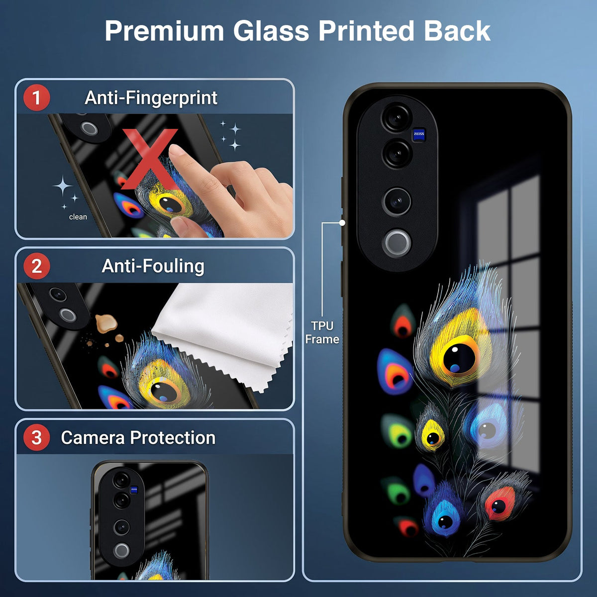 Vivo V40 Pro 5G Premium Peacock Feather Acrylic Glass Back Case
