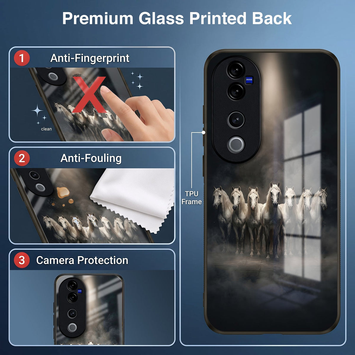 Vivo V40 Pro 5G Running Horses Acrylic Glass Back Case