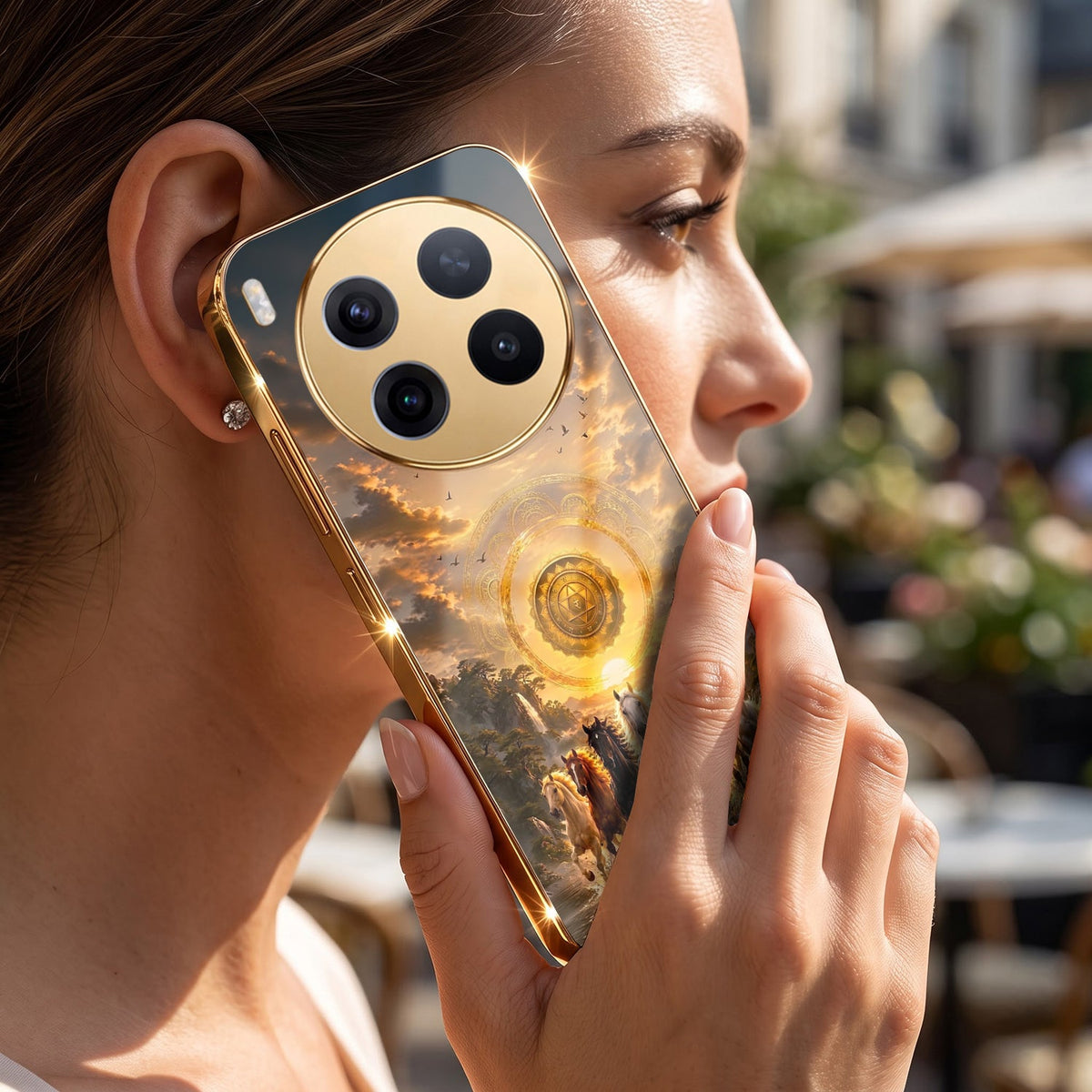 Vivo X300 Pro 5G Celestial Seven Horses Gold Electroplated Glass Phone Back Case