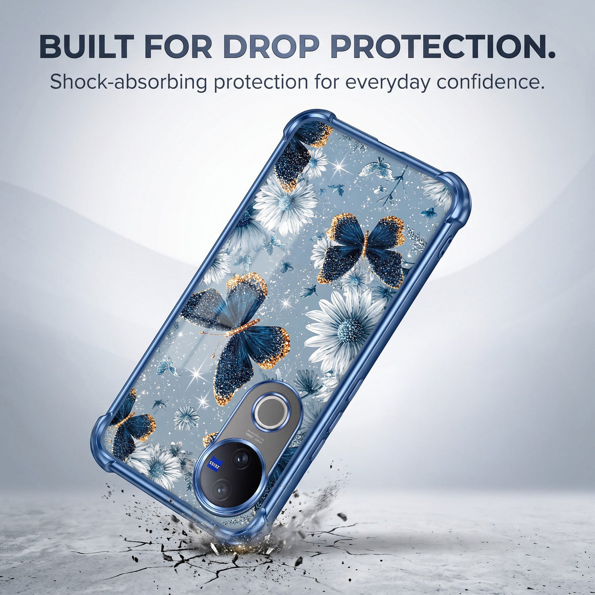 Vivo V50 5G Blue Butterfly Floral Airbags Printed Back Case