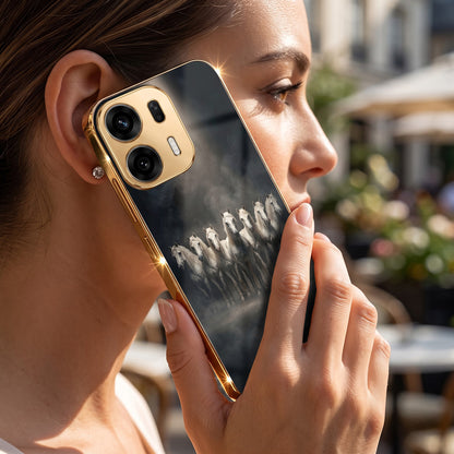 Oppo K14 Plus 5G Running Horses Gold Electroplated Glass Phone Back Case