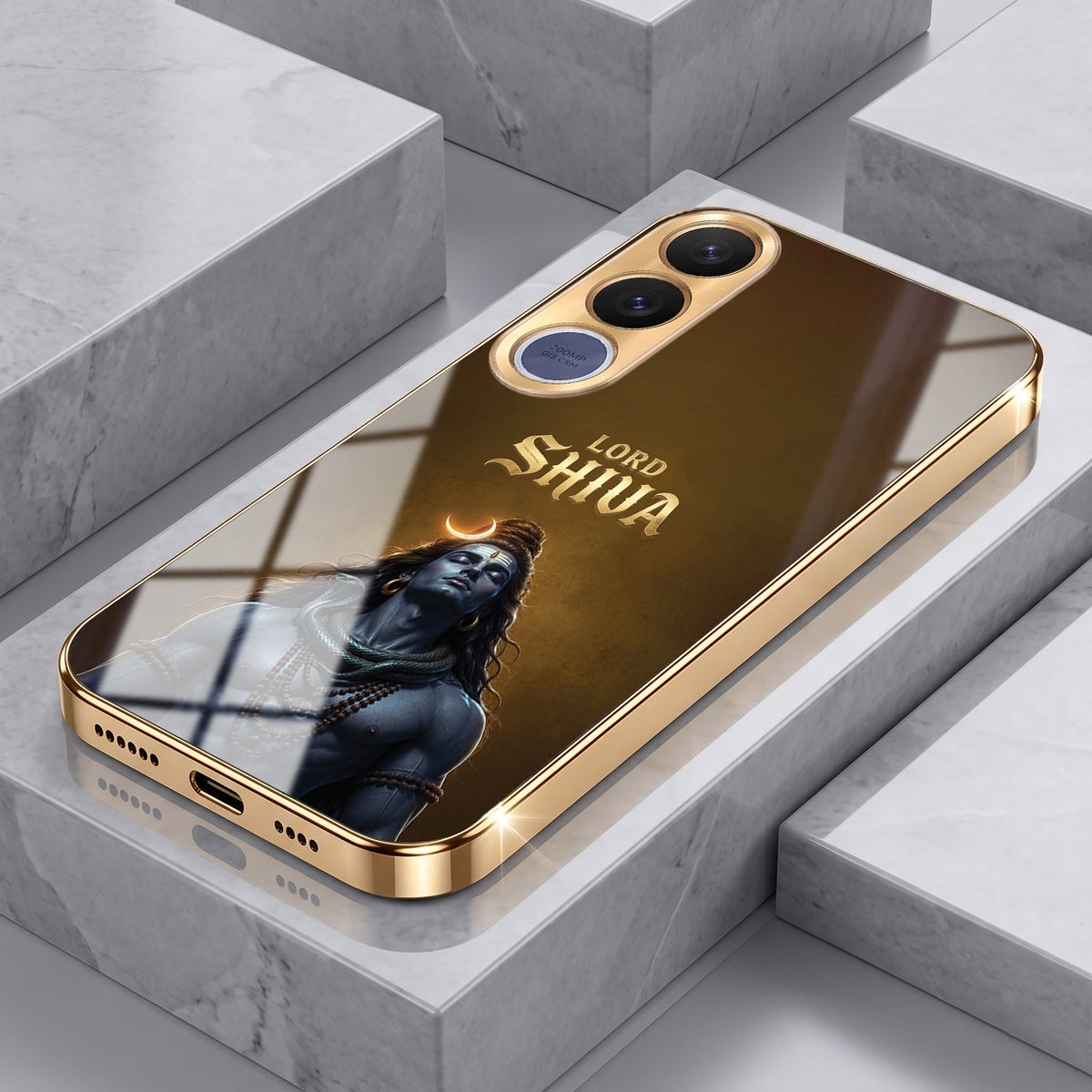 Vivo V70 FE 5G Lord Shiva Gold Electroplated Glass Phone Back Case
