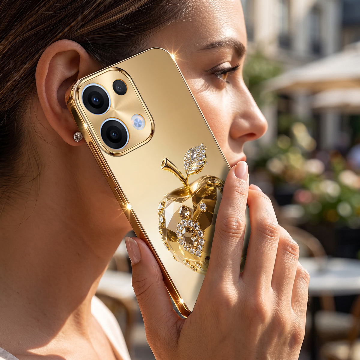 Oppo Reno 13 5G Golden Apple Gold Electroplated Glass Phone Back Case