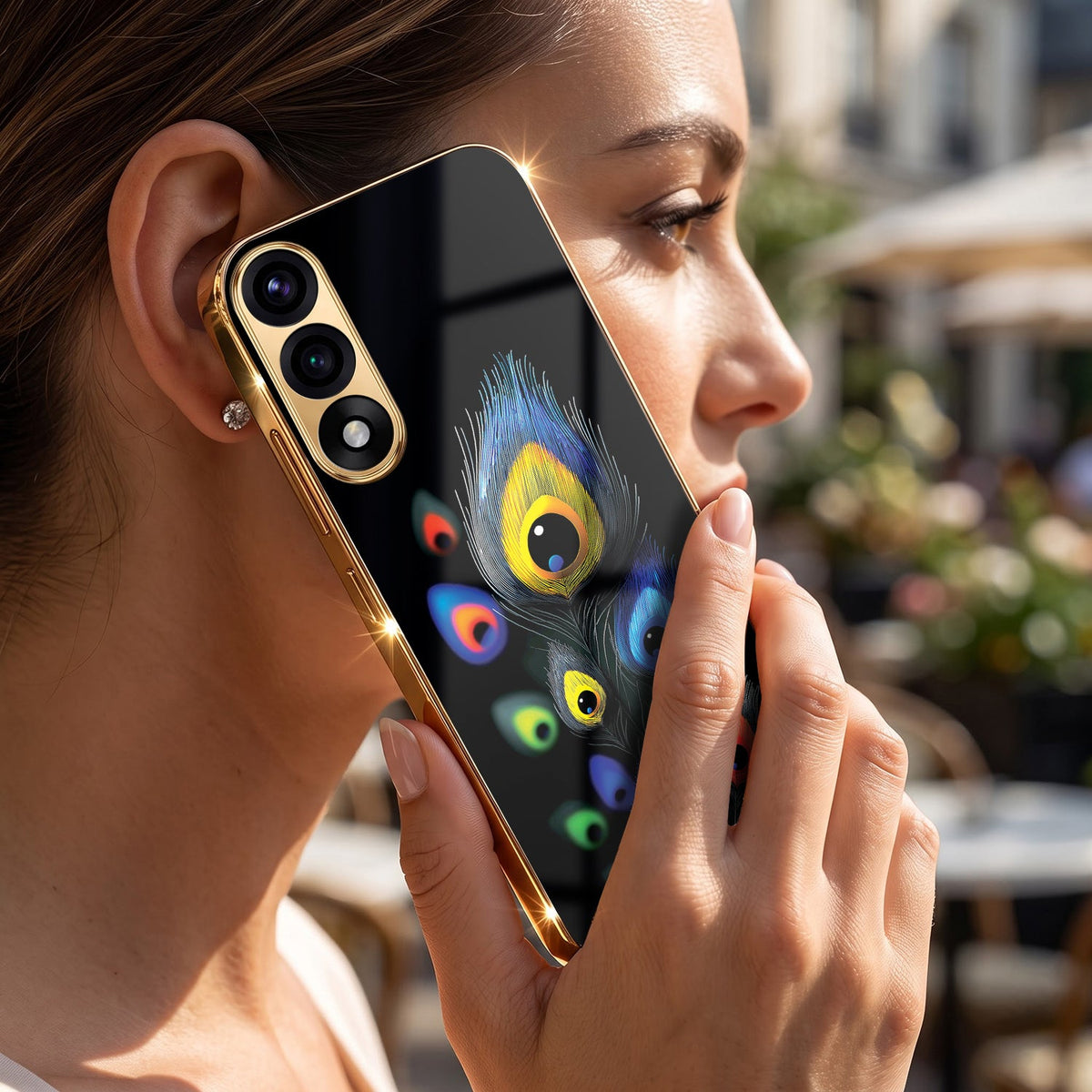 Oneplus Nord 5 5G Multi-Feather Peacock Gold Electroplated Glass Phone Back Case