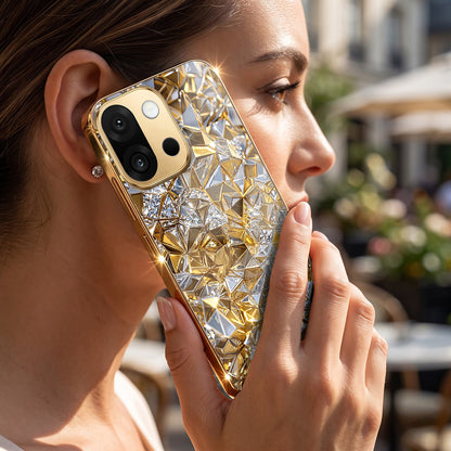 OnePlus 13s 5G White Diamond Shatter Gold Electroplated Glass Phone Back Case