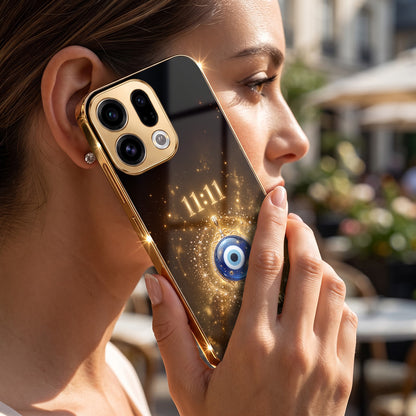Oppo Find X9 5G God’s Plan Evil Eye Gold Electroplated Glass Phone Back Case