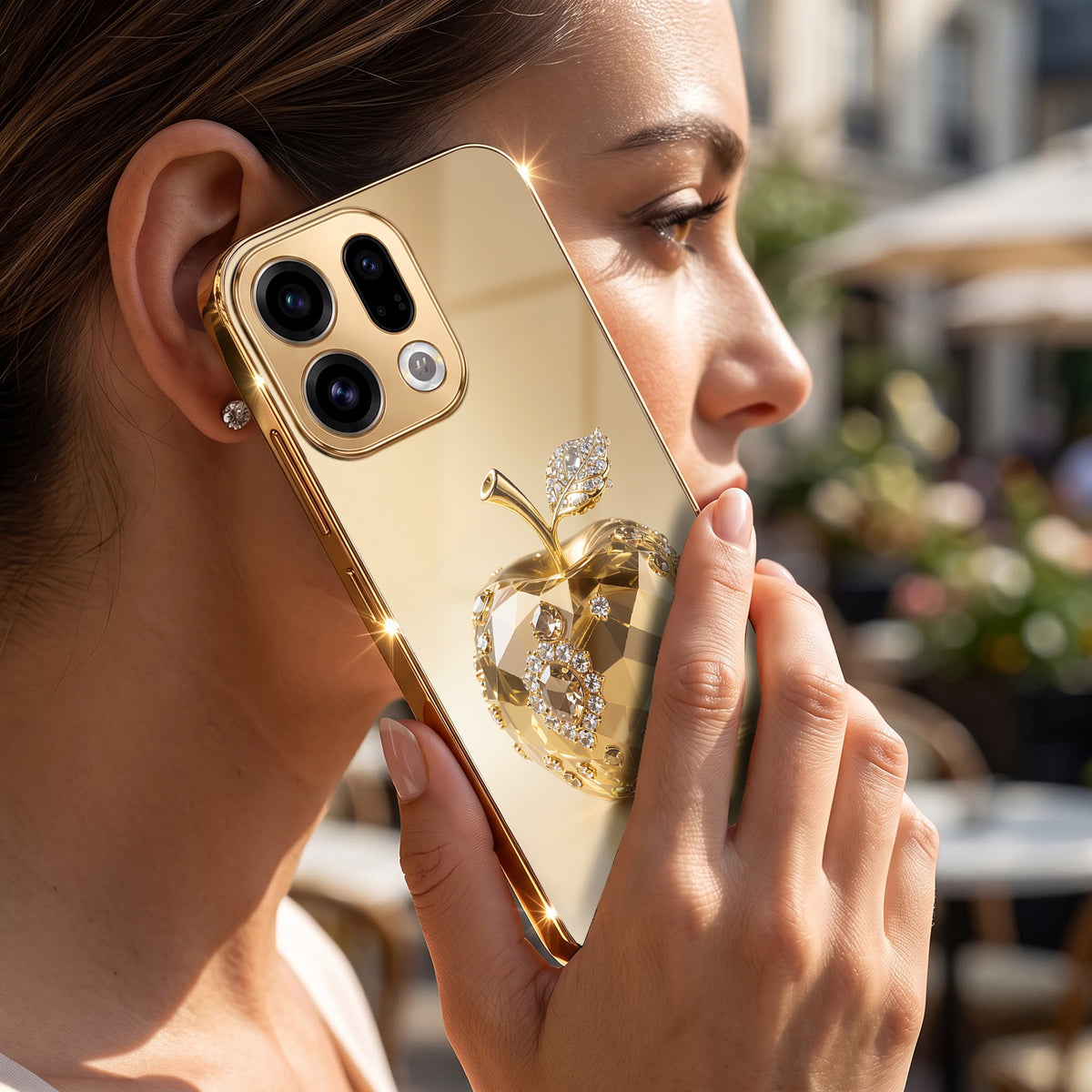 Oppo Find X9 5G Golden Apple Gold Electroplated Glass Phone Back Case