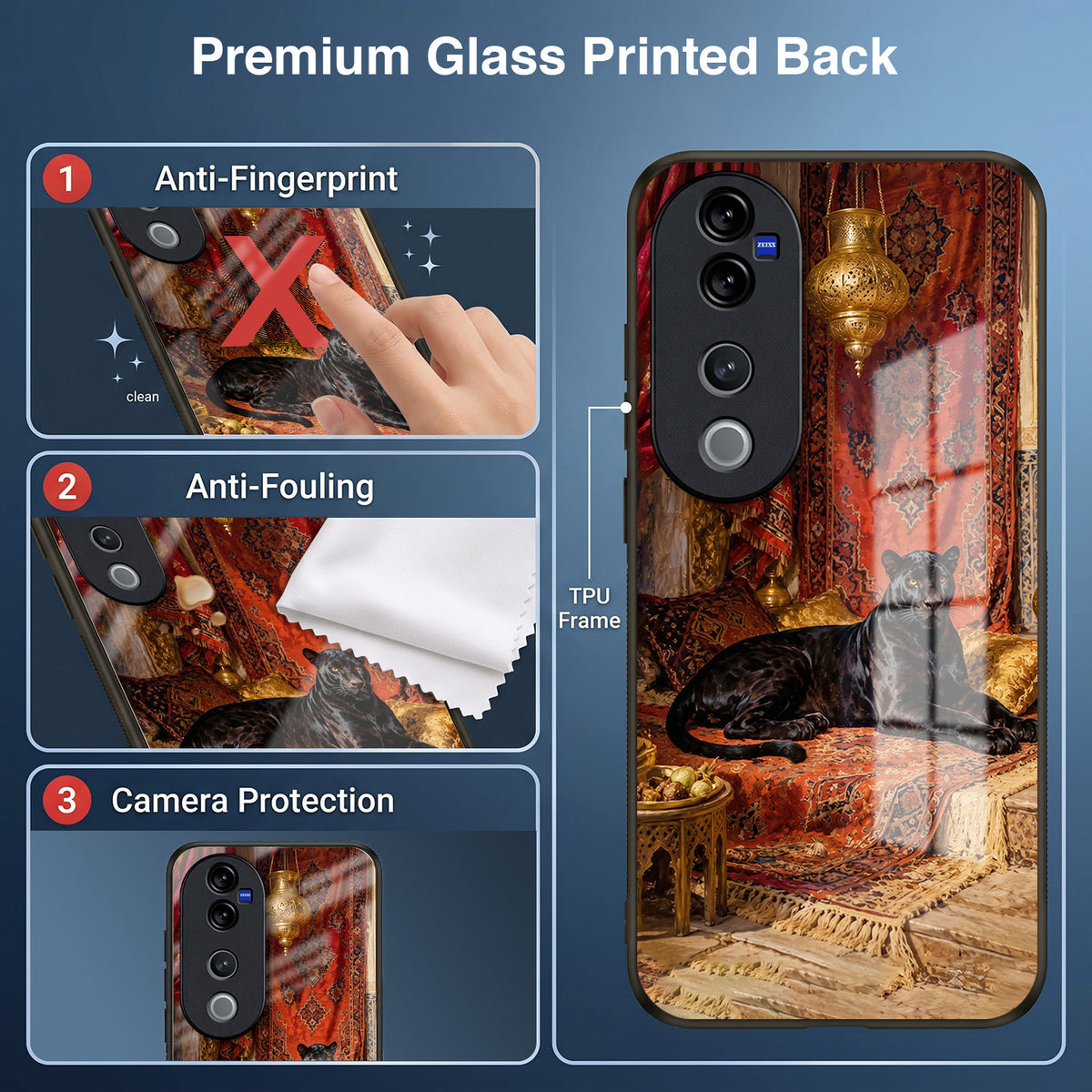 Vivo V40 Pro 5G Royal Black Panther Acrylic Glass Back Case