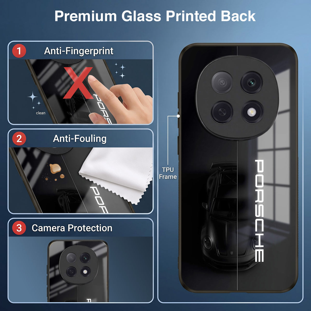 Oppo F29 Pro 5G Premium Acrylic Shockproof Glass Back Case (Black Porsche)