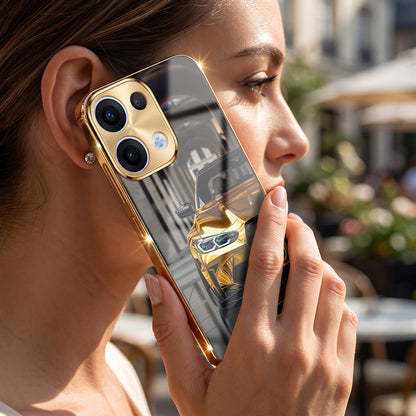 Oppo Reno 13 5G Golden BMW Gold Electroplated Glass Phone Back Case