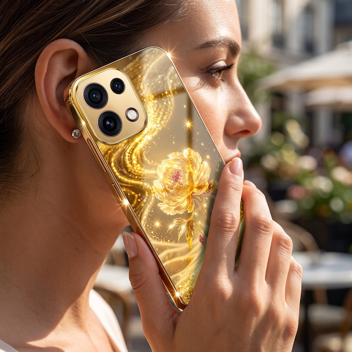 Oppo Reno 16C 5G Golden Rose Elegance Gold Electroplated Glass Phone Back Case