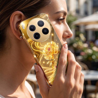 Vivo X300 Pro 5G Golden Rose Elegance Gold Electroplated Glass Phone Back Case