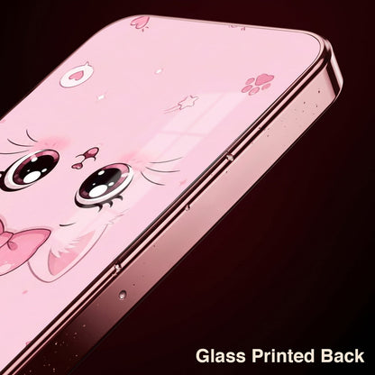 Oppo Reno 14 5G Luxury Cute Cat Pink Electroplated Glass Phone Back Case