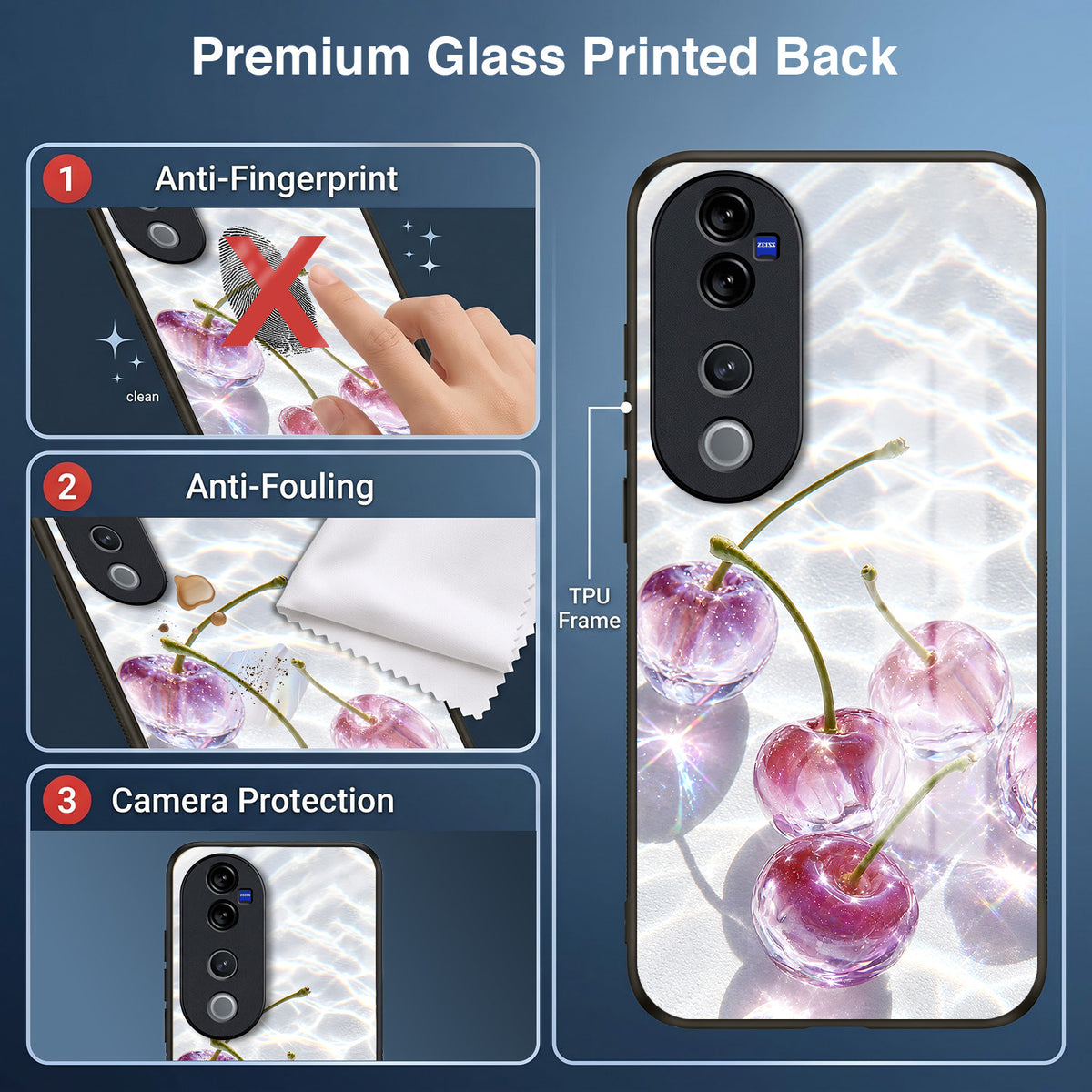 Vivo V40 Pro 5G Purple Transparent Cherry Acrylic Glass Back Case