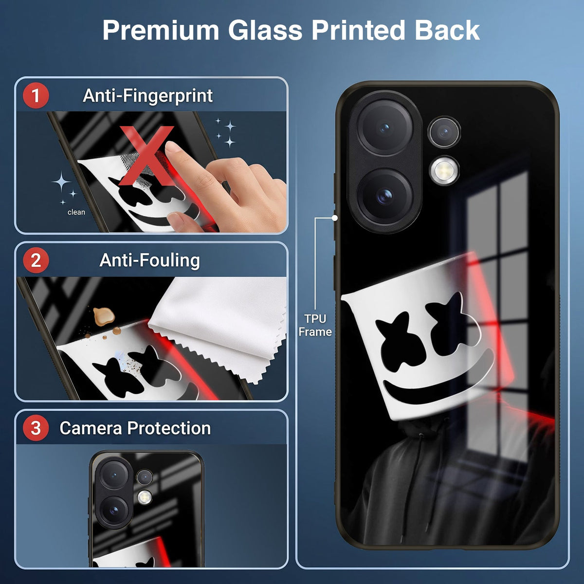 Vivo V60 5G Premium Acrylic Shockproof Glass Back Case (Mask Dark)