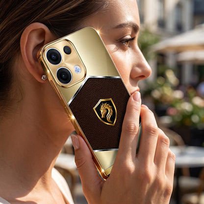 Oppo Reno 13 5G Dragon Crest Gold Electroplated Glass Phone Back Case