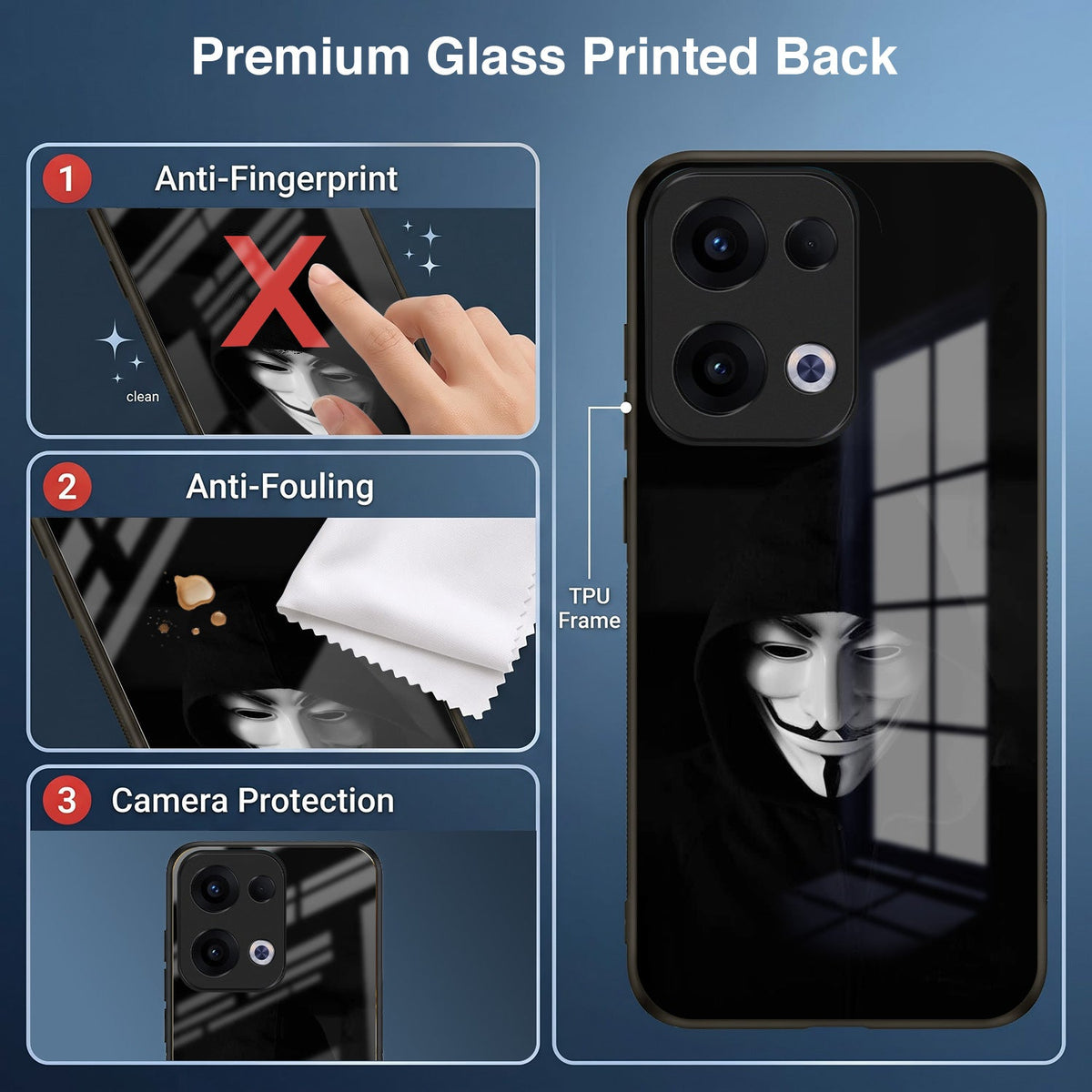 Oppo Reno 13 5G Premium Acrylic Shockproof Glass Back Case (Dark Hacker)