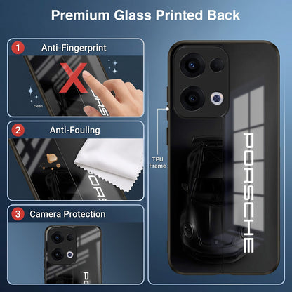 Oppo Reno 13 5G 5G Premium Acrylic Shockproof Glass Back Case (Black Porsche)