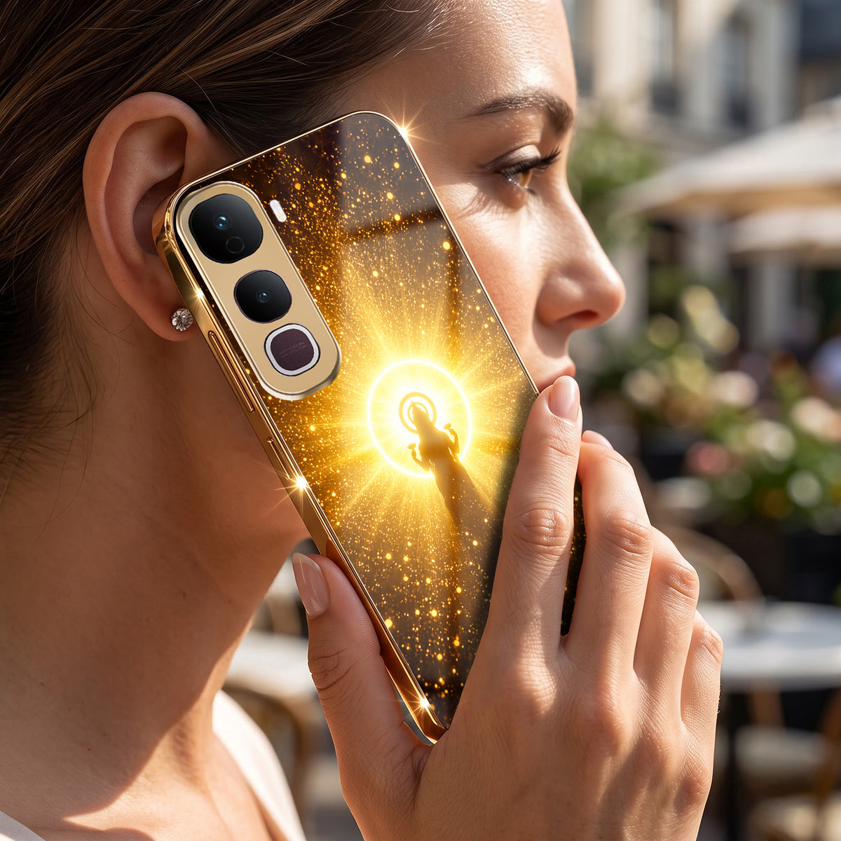 Vivo Y400 Pro 5G Lakshmi Sacred Gold Electroplated Glass Phone Back Case