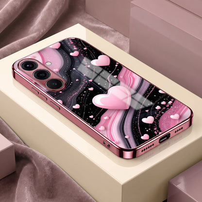 Samsung Galaxy A36 5G Love Sparkle Pink Electroplated Glass Phone Back Case