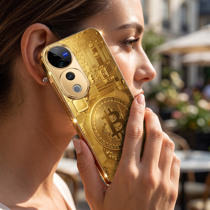 Vivo V40 Pro 5G Bitcoin Gold Electroplated Glass Phone Back Case
