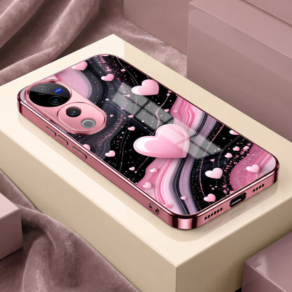 Vivo V40 Pro 5G Love Sparkle Pink Electroplated Glass Phone Back Case