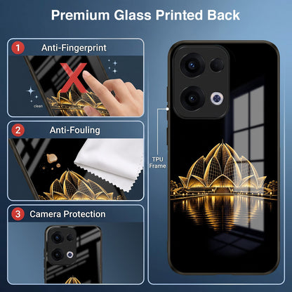 Oppo Reno 13 5G Premium Acrylic Shockproof Glass Back Case (Golden Lotus)