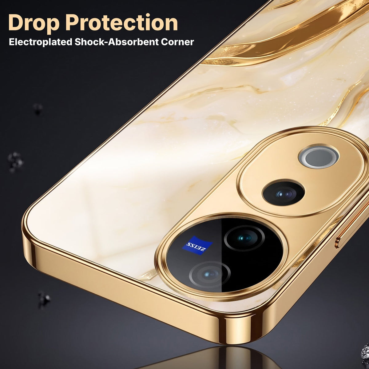 Vivo V40 Pro 5G Marvel Texture Gold Electroplated Glass Phone Back Case