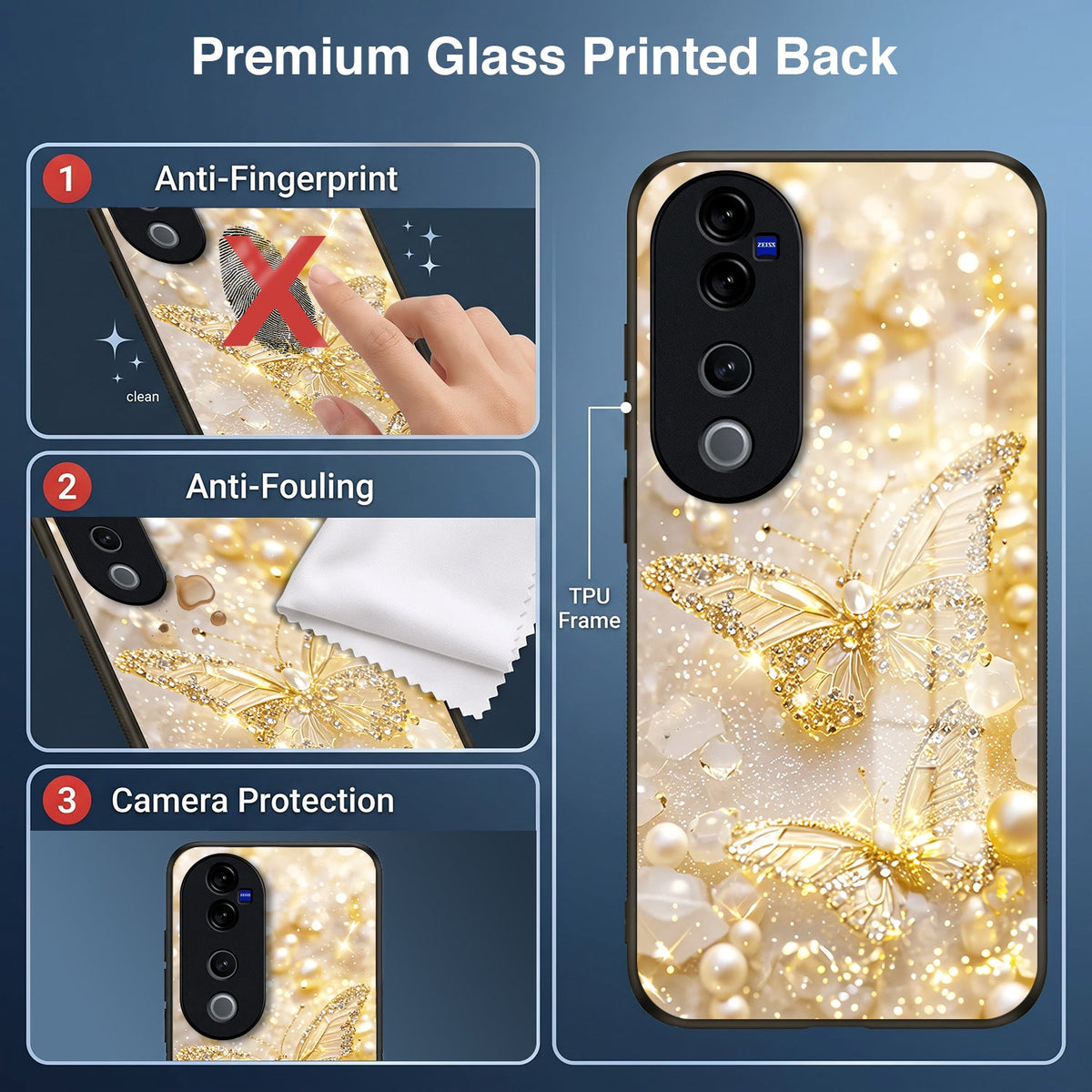 Vivo V40 Pro 5G Golden Butterfly Acrylic Glass Back Case