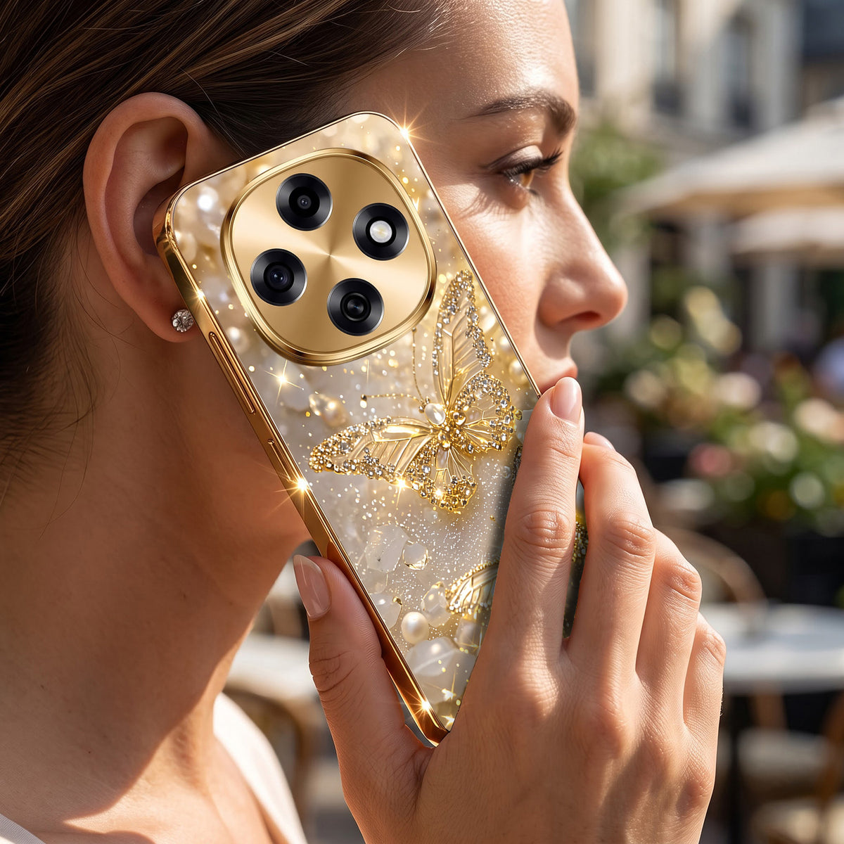OPPO F31 Pro 5G Golden Butterfly Gold Electroplated Glass Phone Back Case