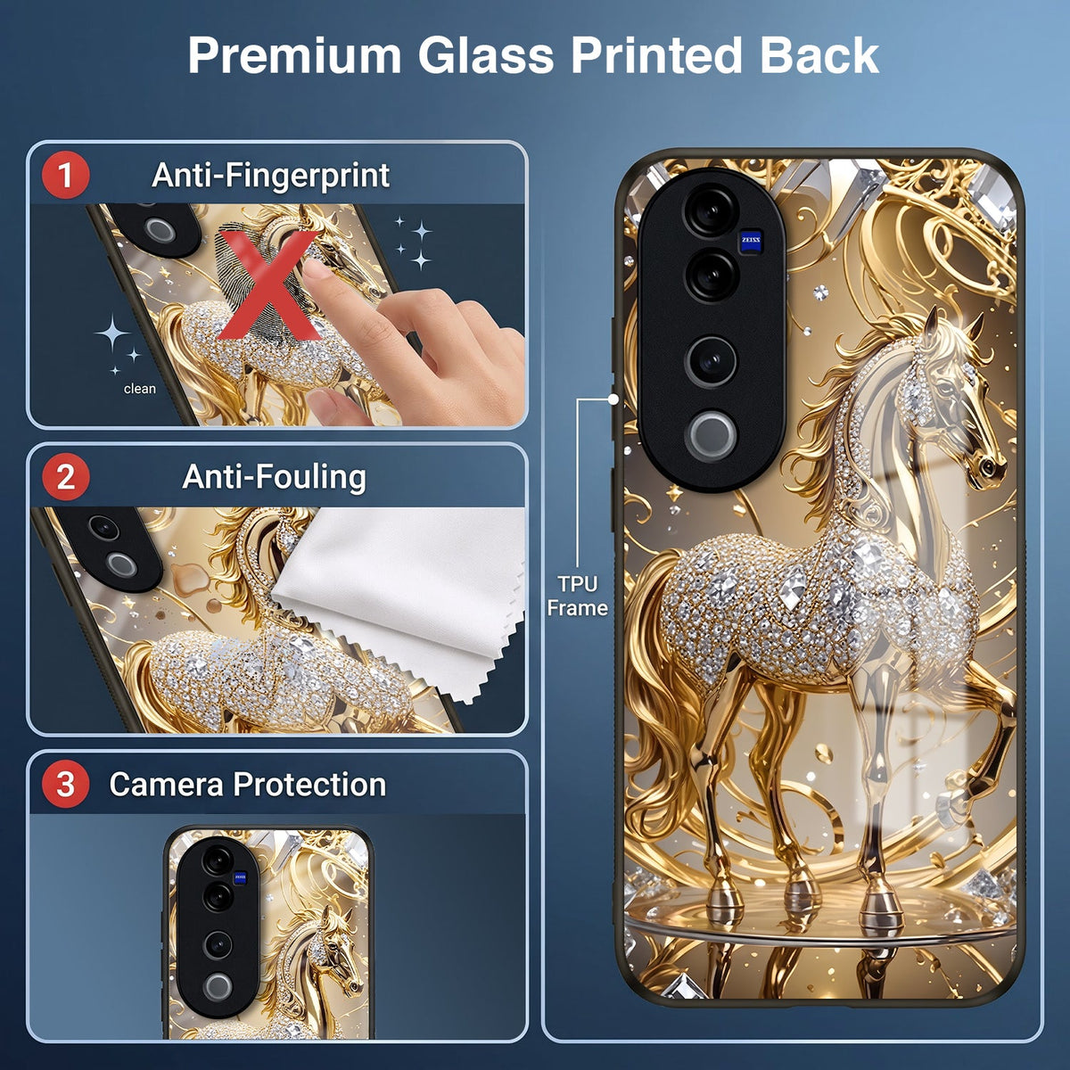 Vivo V40 Pro 5G Luxury Horse Texture Acrylic Glass Back Case
