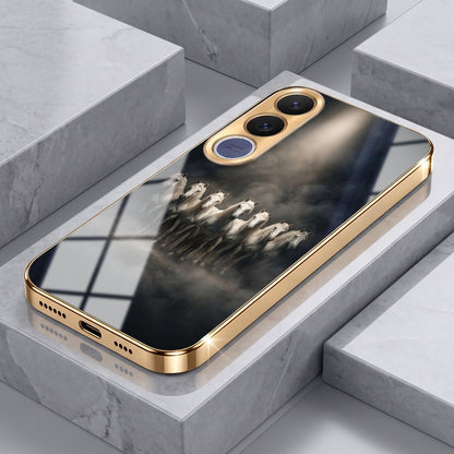 Vivo V70 FE 5G Running Horses Gold Electroplated Glass Phone Back Case