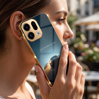 Oppo Find X9 5G Porsche Luxury Gold Electroplated Glass Phone Back Case